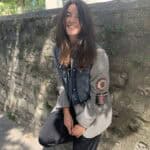 Upcycled blue jean and man jacket for woman