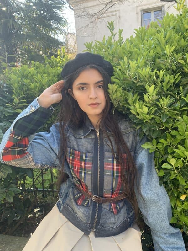 The tartan denim cropped jkt – Image 4