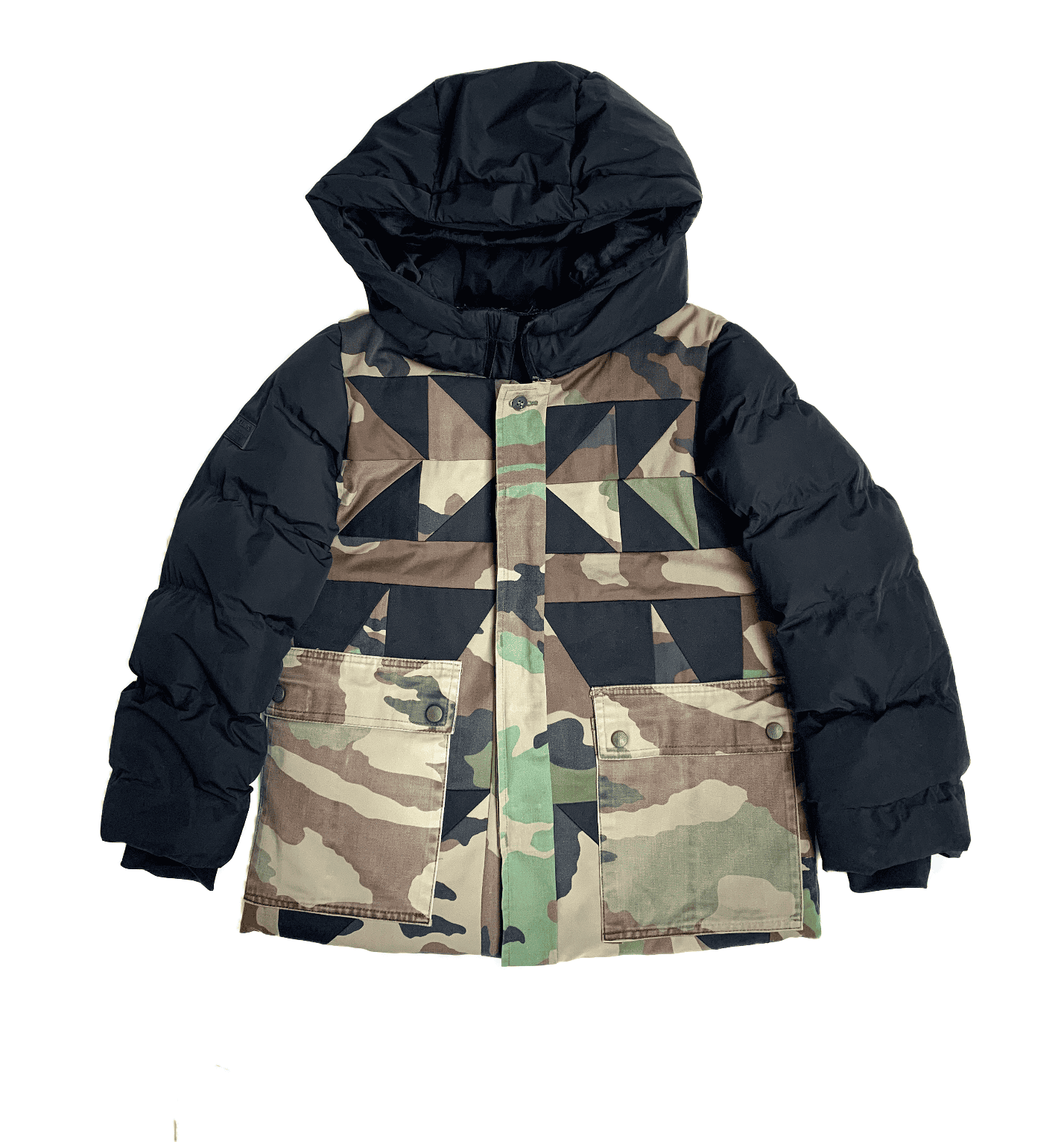 The camo patch hooded doudoune
